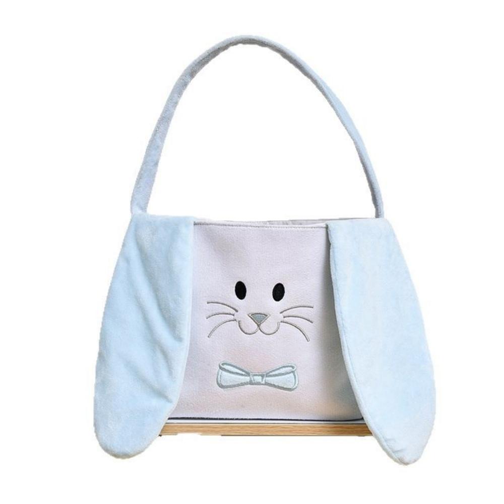 Cute Plush Easter Basket Rabbit Ear Candy Bag with Handle Bunny Storage Bucket Easter Egg Decorations Handbag Gift Bag