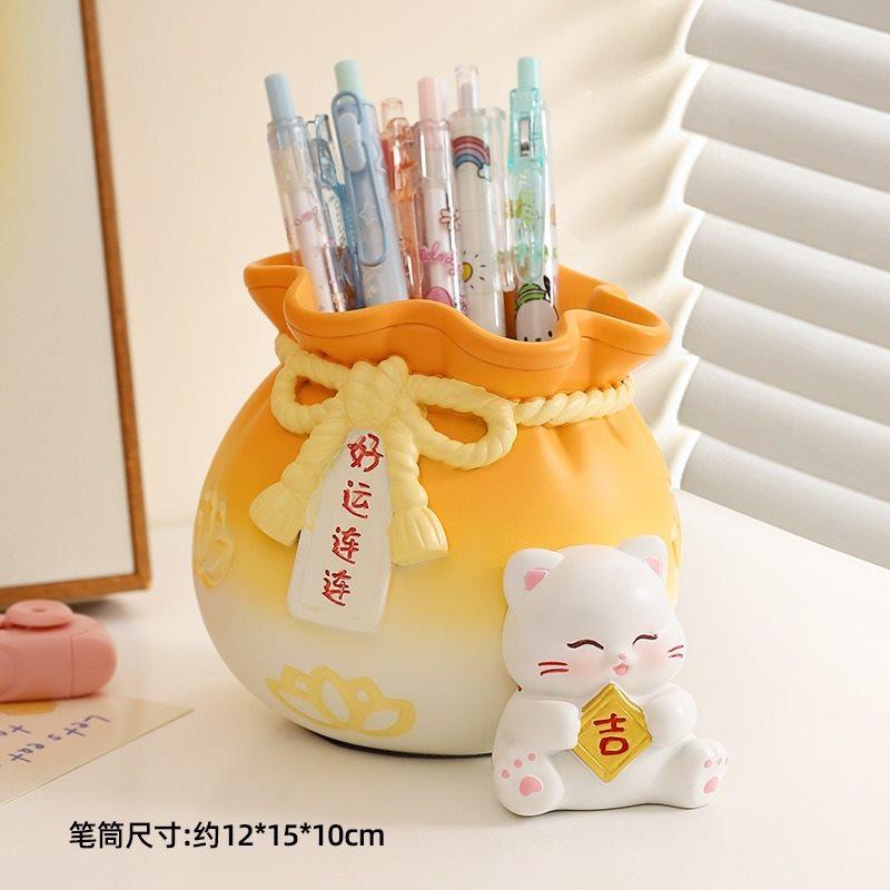 

1pcs Lucky Cat Pen Holder Cute Healing Small Ornament Living Room Desk Decoration