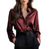 Women Shirt Lapel Long Sleeve Single Breasted Shirt Tops Smooth Fabric Satin Office Lady Shirt Versatile Autumn Wear
