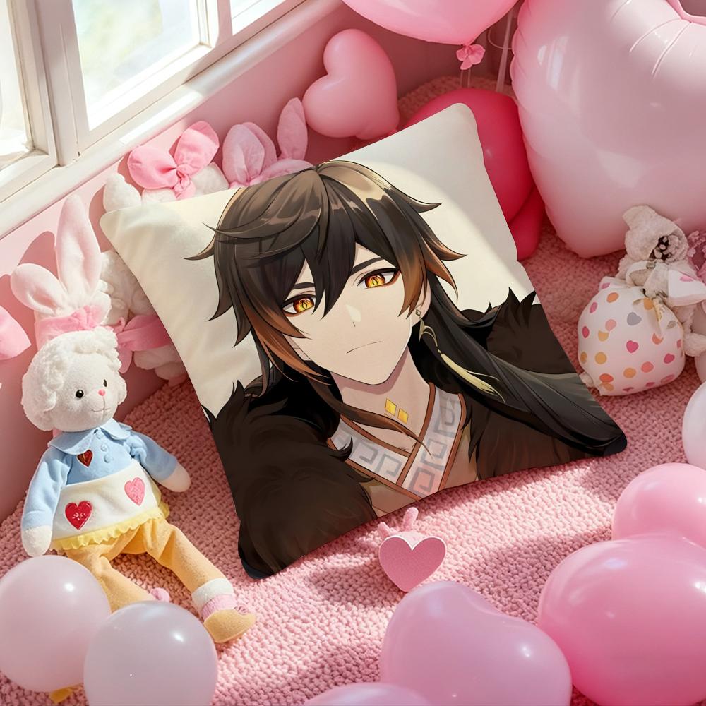 Zhongli Genshin Impact Cushion Cover Pattern Printed Pillowcase for Living Room Sofa Cushion Cover & Bedroom Decor