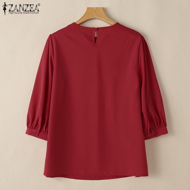 ZANZEA Women Casual O-neck Solid Color Loose 3/4 Sleeve Blouse