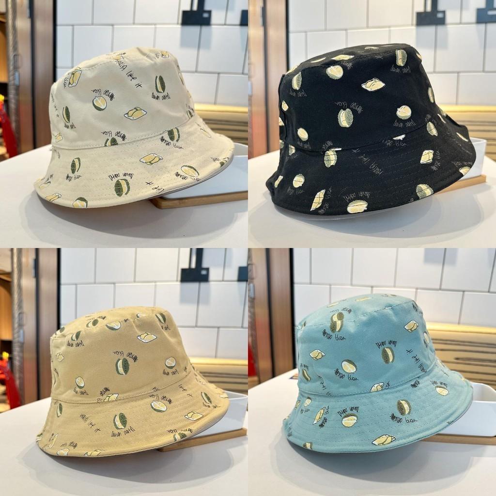Stylish Korean Durian Embroidered Double-sided Fisherman Hat For Women Spring/summer Sun Protection Bucket Hat