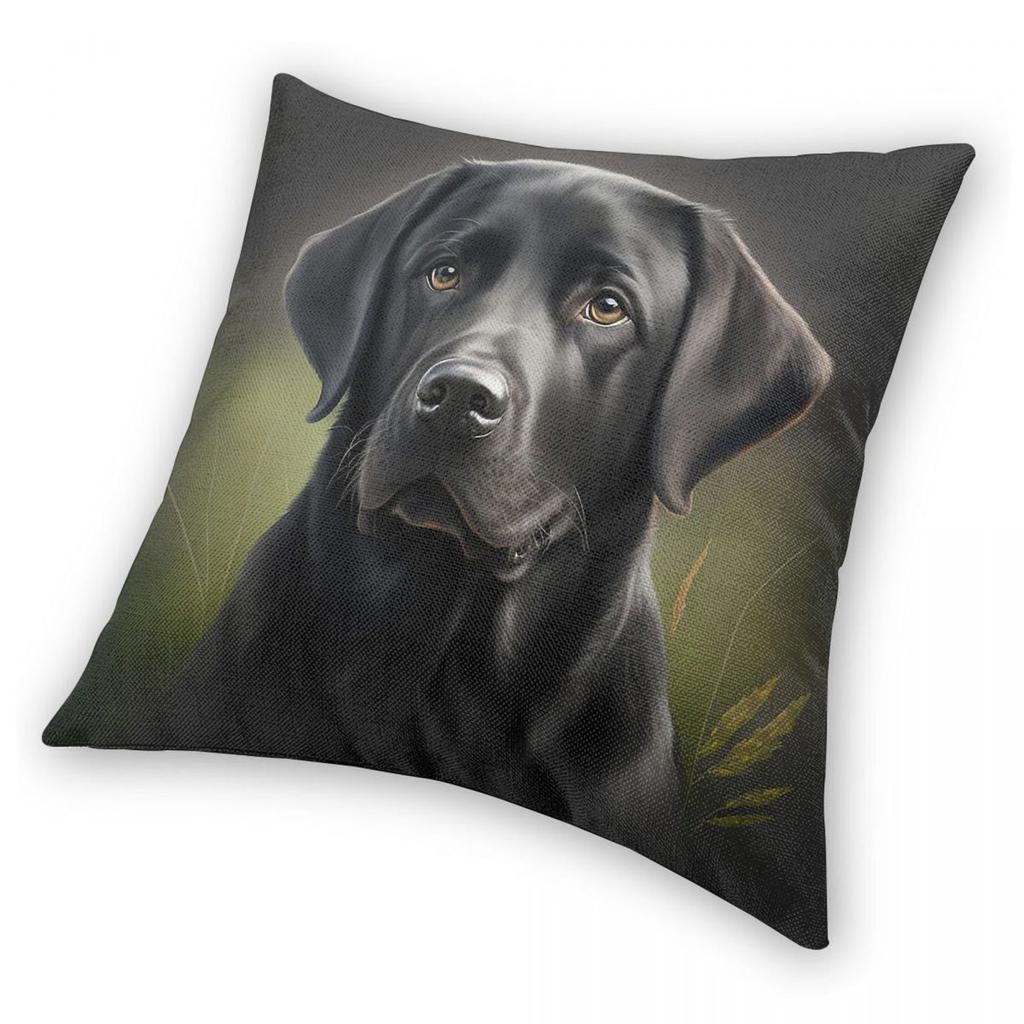 Black Labrador Retriever Square Pillowcase Polyester Linen Velvet Creative Zip Decor Room Cushion Case
