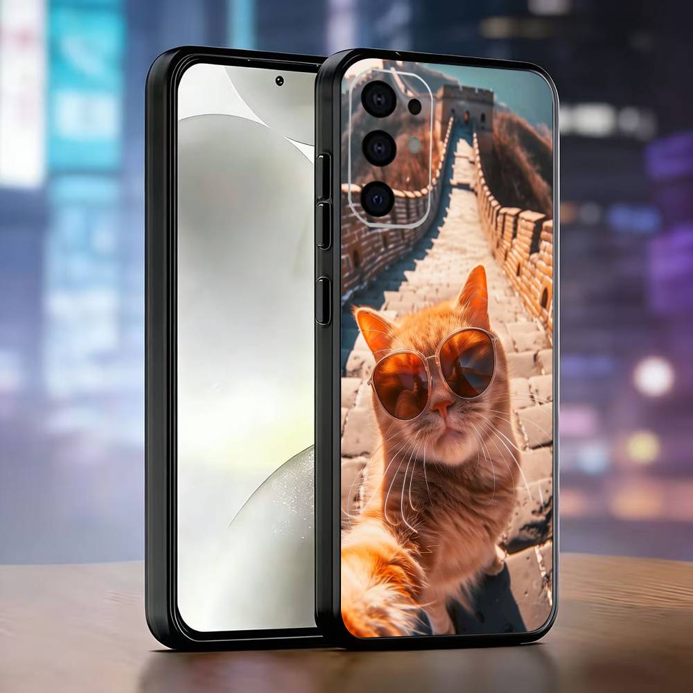 Kitty selfie Phone Case Black Silicone Soft For Samsung S25,S24,S21,S22,S23,S30,Ultra,S20,Plus,Fe,Lite