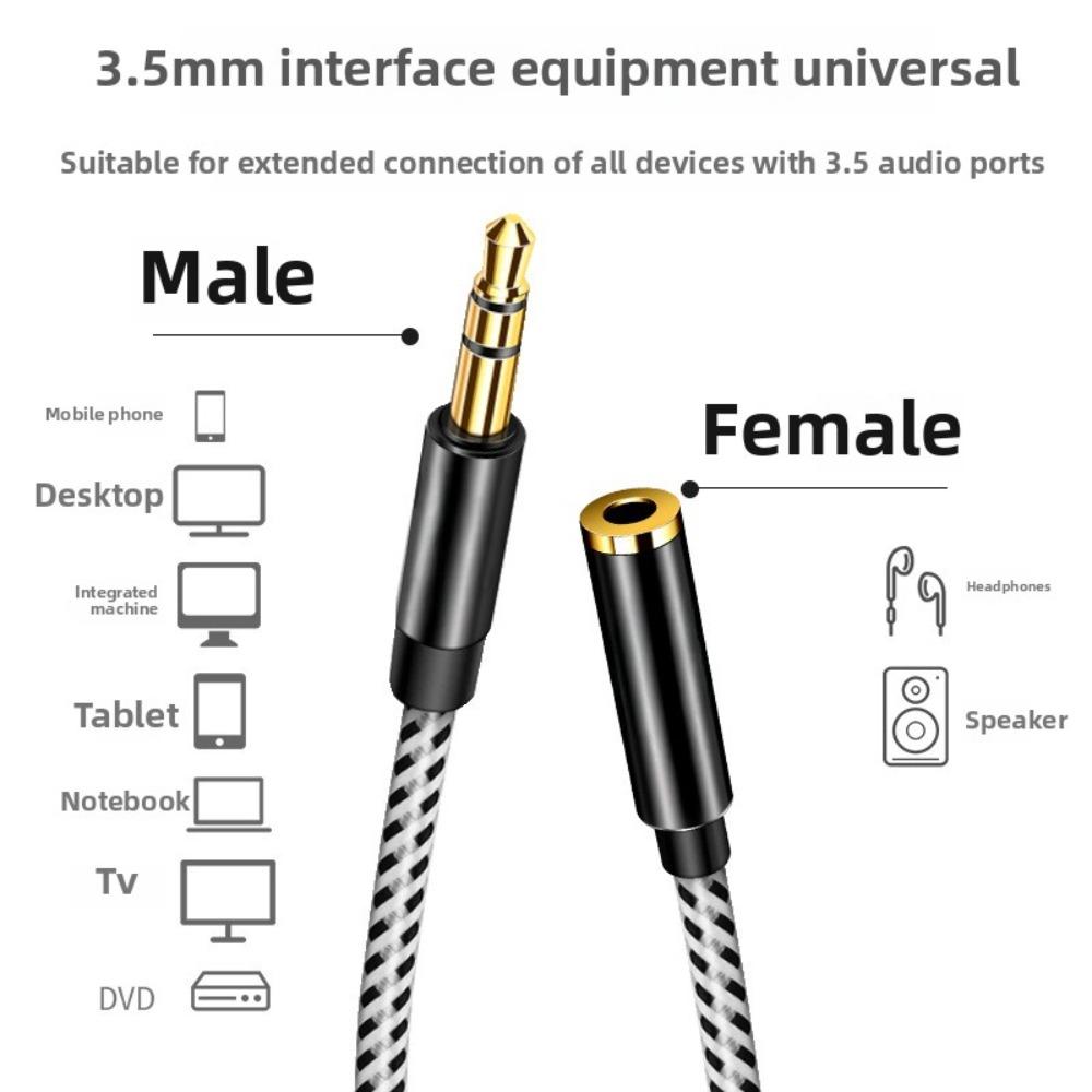 5mm Gold Plated AUX Cable Male to Female 4 Pole with Mic Car Audio Headphone Extension Cord 1m 1.5m
