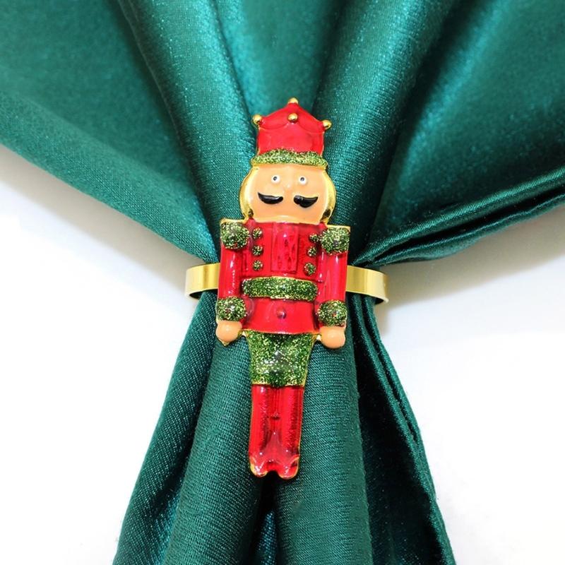 Festivalové slitinové kroužky na ubrousky vánoční voják design 6 ks odolný kuchyňský stůl prostírání nezbytnost