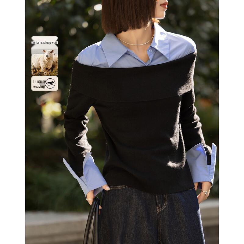 Demana Damen Wollmischung Color-Block Rollkragen Strickpullover