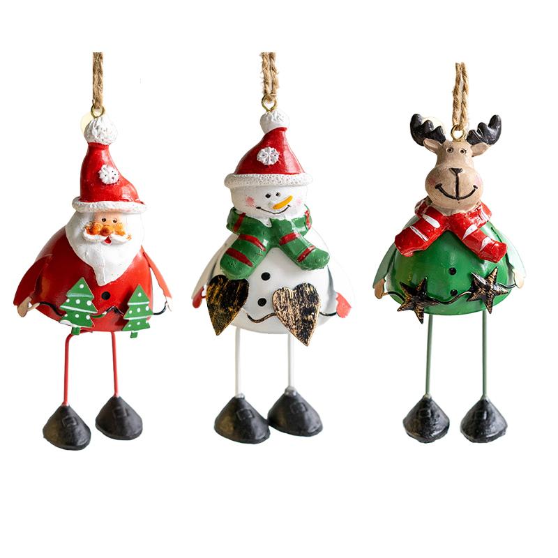 

3pcs Christmas Ornament Decoration Kit Resin Iron Home Window Old Man Snowman Elk Christmas Tree Ornament