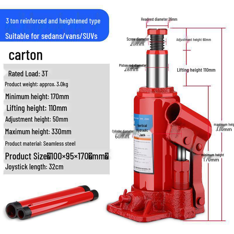 2-Ton Vertical Hydraulic Bottle Jack for Small Cars, Off-road SUVs, and Vans