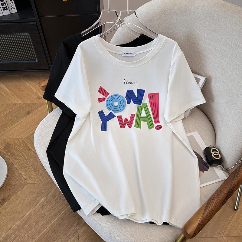 

Women s Plus Size Slimming Round Neck Short-Sleeve T-Shirt (Mid-Length, 200/300/350 Jin) 4XL білий