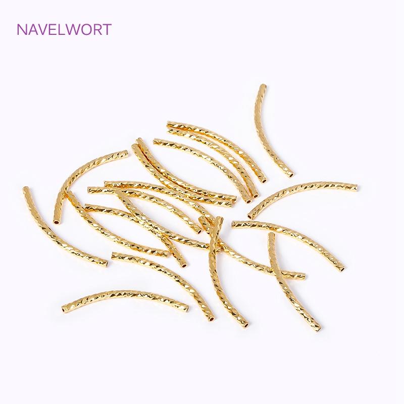 18K Gold Plated 20/25/30MM Texture Long Curved Tube Beads For DIY Bracelet Necklace Jewelry Making Accessories Wholesale