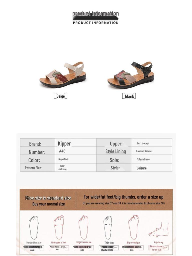 Dames Sommer Sandaler med Sklisikker Såle - Myk Såle, Lav Hæl for Middelaldrende og Eldre