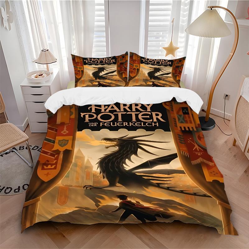 

3pcs Harry Potter Bedding Set, Soft Polyester Duvet Cover and Pillowcases Machine Washable Seasons all suitable 83 135x200cm