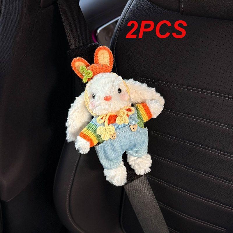 2PCS Cute Rabbit Car Seat Belt Shoulder Pads, Anti-Abrasion Protection for Clothes, High-End Cute Couple in-Car Accessories