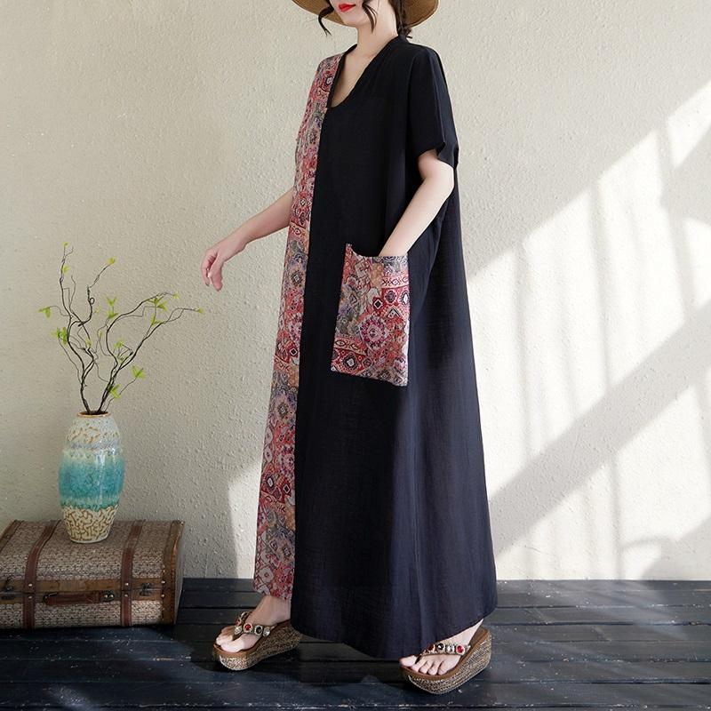 Short sleeve Plus size Cotton vintage floral new in dresses for women casual loose maxi long summer dress