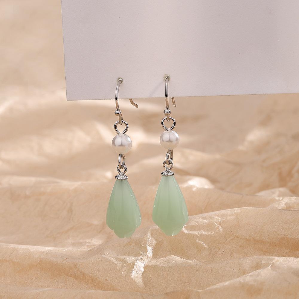 Magnolia Hetian Jade Earrings Short Temperament Elegant Ear Hook Female Classical Court Style Jasper Flower Pearl Earrings