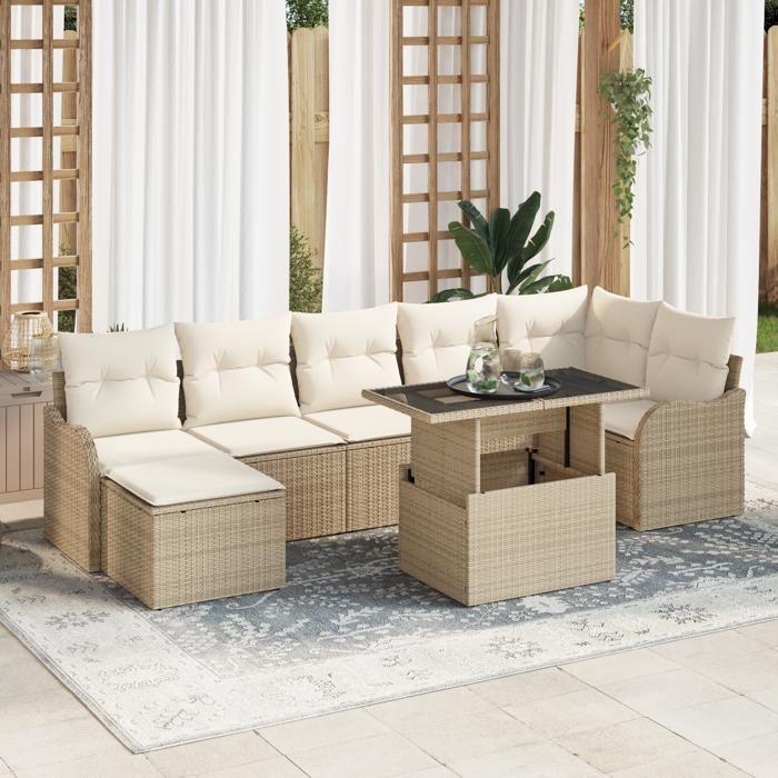 Ensemble de Canapé de Jardin 8 Pièces avec Coussins Beige, Canapé de Jardin 2 Places avec Coussins Beige 3348507