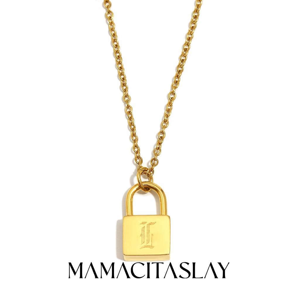 MamacitaSlay 316L Stainless Steel Ancient Letters Engaged Lock Pendant Necklace 18K Gold Plated Waterproof Neck Jewelry Gift