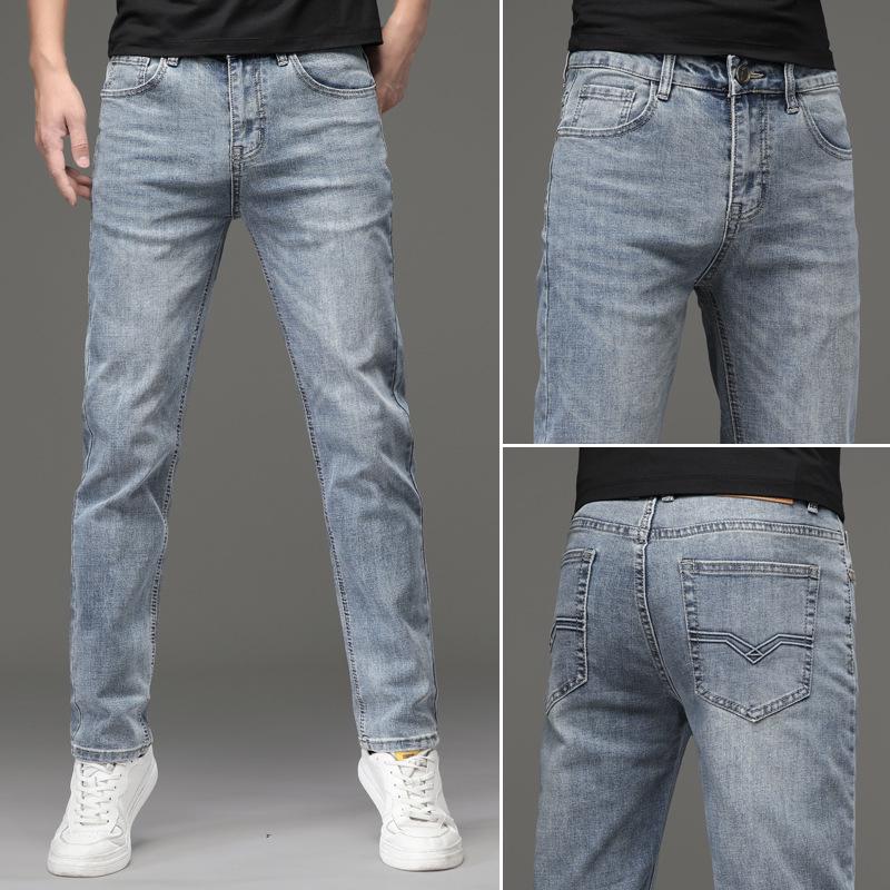 Men's Slim Fit Stretch Jeans - Trendy Mid-High Waist Straight Trousers for Spring & Autumn