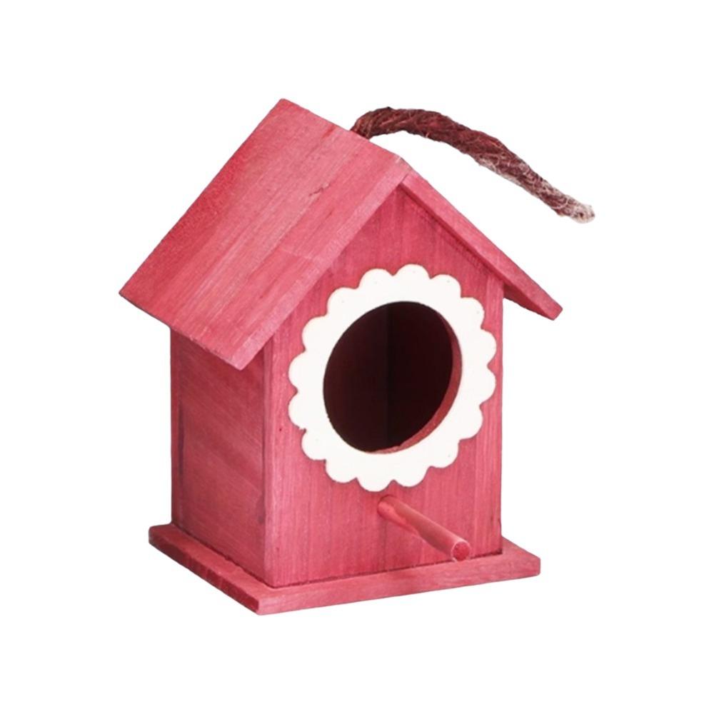 Wall Mounted Wooden Bird House Handmade Weather-Resistant Bird Nest Box with Hanging Rope Decorative Bird Breeding Box