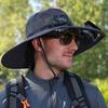 Fisherman Hat, Outdoor Sun Hat with Dual Power Solar USB Rechargeable Fan, Wide Brim Sun Protection Hat for Fishing Camping Hiking Gardening