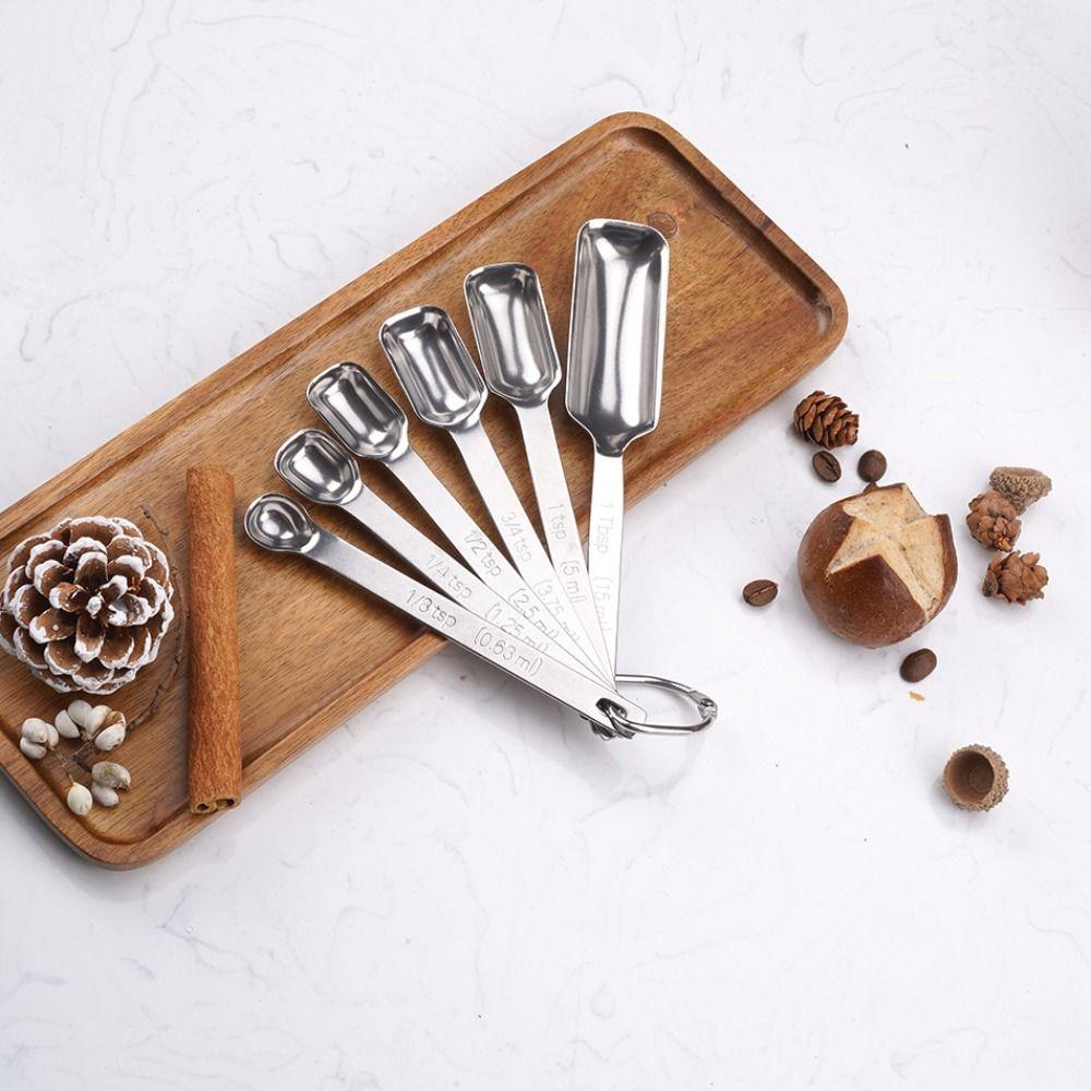 6pcs Rectangular Head Graduated Spoon with Scale Coffee Scoop Seasoning Spoon Measuring Spoons  Bar