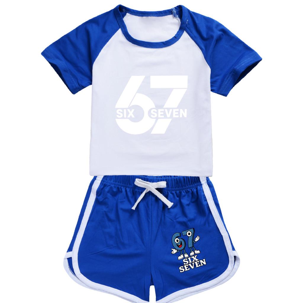 5398 Multi-color Kids Steal a Brainrot 67 Printed T-shirt Shorts Sport Tracksuit Clothes Set
