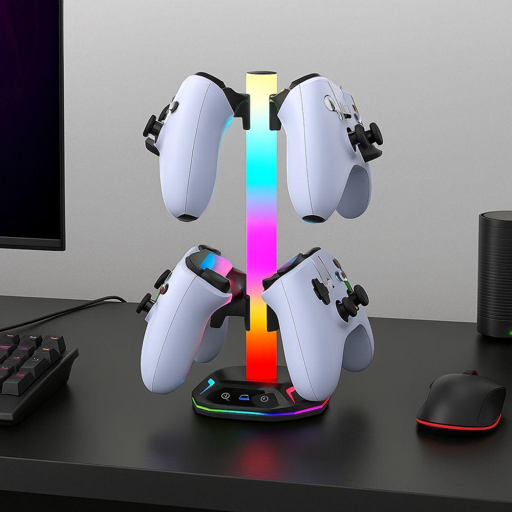 Black Gaming Headset Display Rack Dual USB Ports Headphone Bracket Controller Holder  Desk