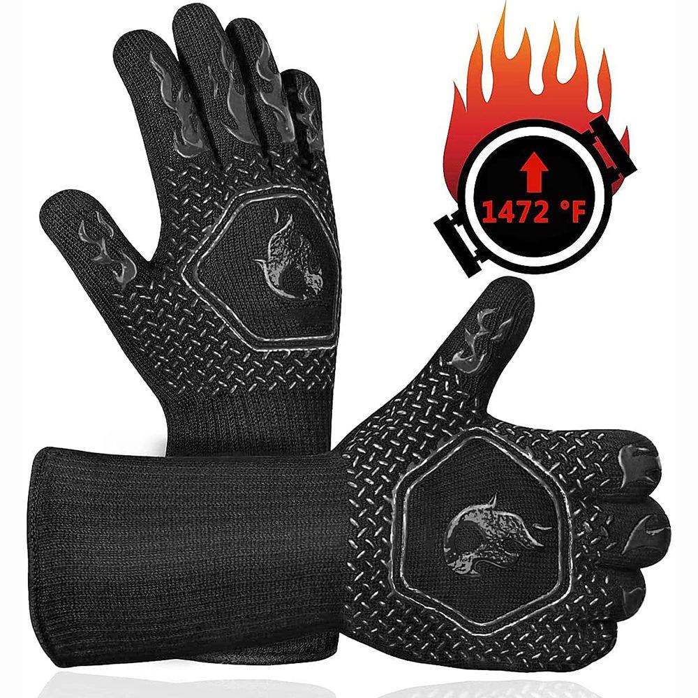 Hitzebeständige feuerfeste Silikon-Grillhandschuhe - 500 bis 800 Grad Wärmeisolierung, Aramid-Ofenhandschuhe.