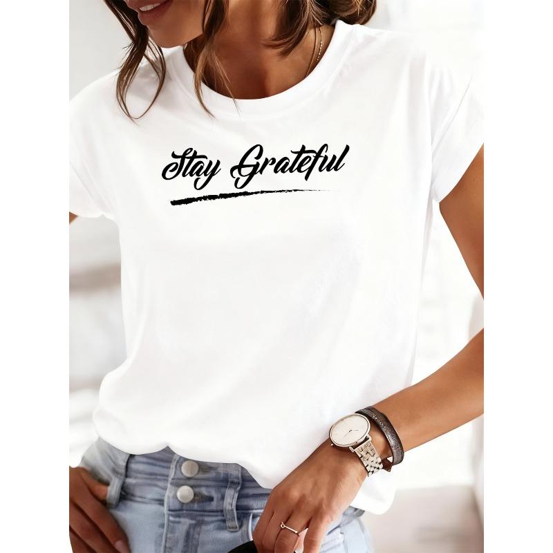 

Women s Funny Graphic Tees with Gratitude Themes, Casual Round Neck Shirts for Everyday & Weekend Wear S белый