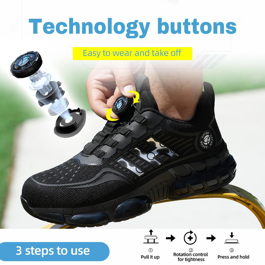 Neue Arbeitssneaker mit drehbarem Knopf Sicherheitsschuhe Herren Stahlkappenschuhe Arbeitsschutzstiefel Herren Unzerstörbare Schuhe Durchstichfest