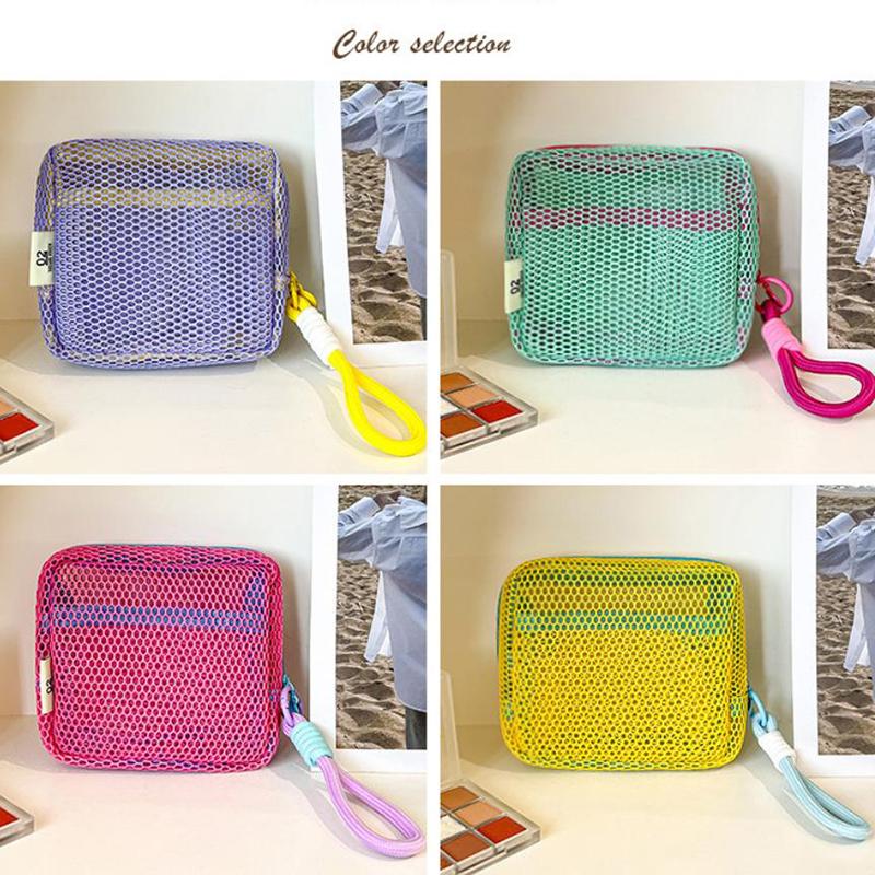 Square Mesh Cosmetic Bag, Portable Square Cosmetic Storage Bag With Zipper, Multi-Purpose Sundries Storage Bag