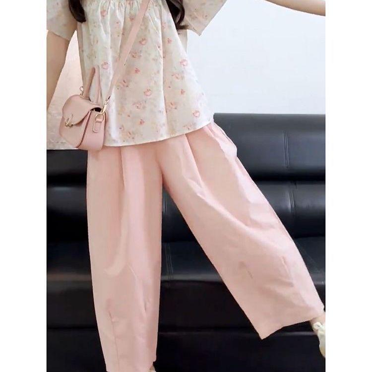 Chic Floral Print Two-Piece Set: Artistic Summer Shirt & Age-Reducing Casual Pants