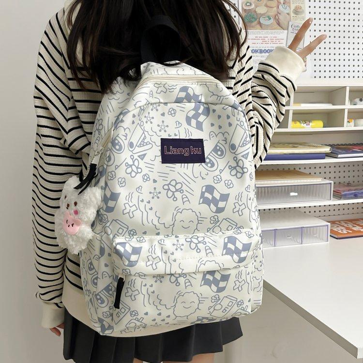 

Милый женский рюкзак, Студенческий рюкзак с принтом, Большой вместимости One Size синий