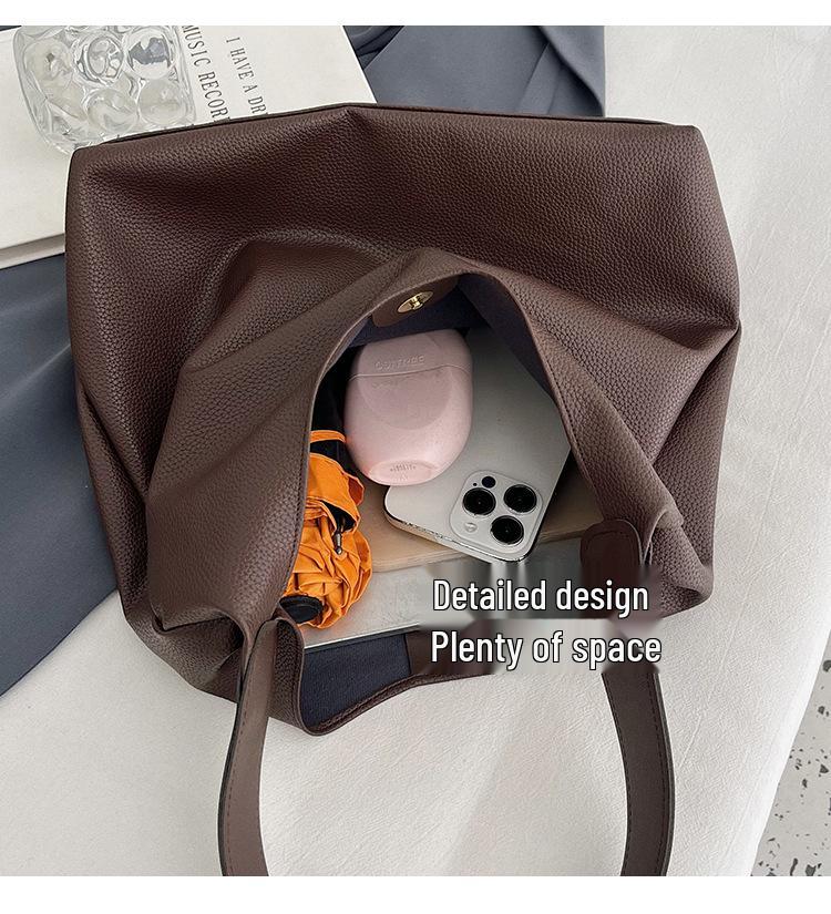 Retro Solid Color Tote Bag - Versatile Large Capacity Women's Handbag