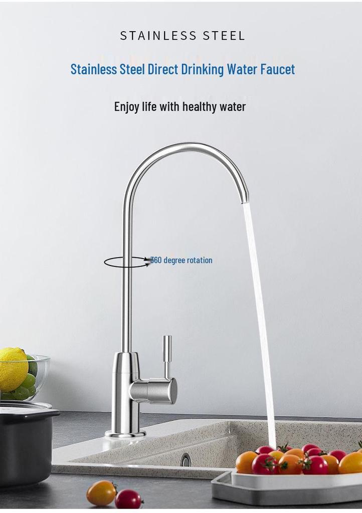 Stainless Steel Brushed Water Purifier Faucet - Double Inlet with 1/4" Tube for Direct Drinking in Kitchen