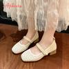 Fashion Aphixta 3.5cm Square Heels Women Mary Janes Shoes Hook Loop Pearls Weave Design Dress Shoes Breathable Med Heel Woman Shoes