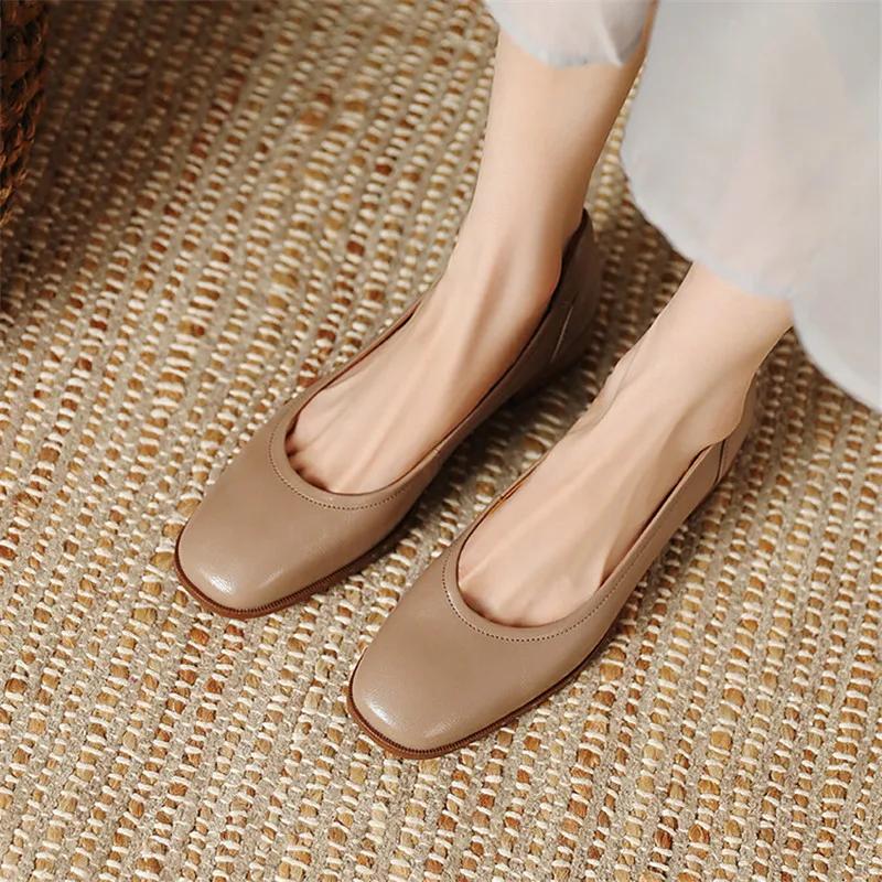 Fashion New Spring/Autumn Square Toe Women Pumps Chunky Heels Genuine Leather Loafers Shoes for Women Ladies Shoes Zapatos De Mujer