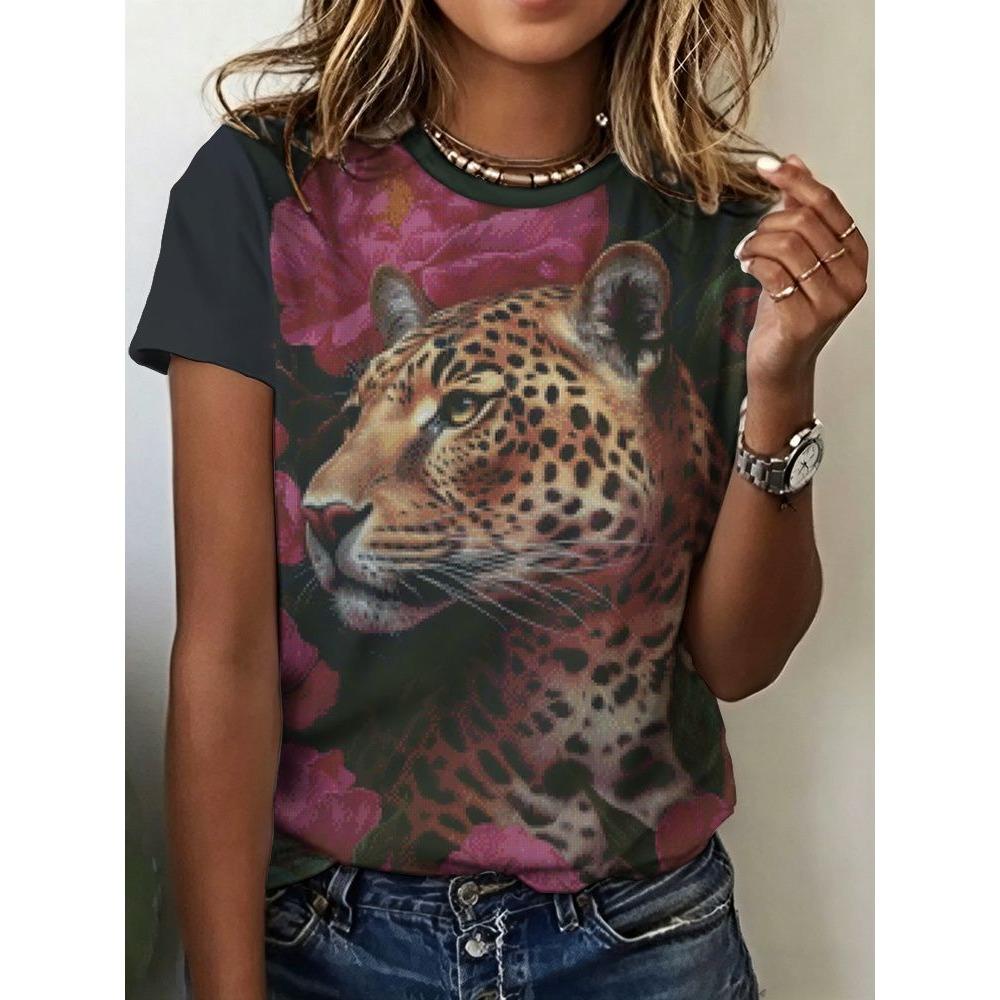 Leopard Pattern 3D Print T-Shirts Summer Women's Short Sleeve Round Neck T Shirt Harajuku Casual Tees Tops Female Clothing