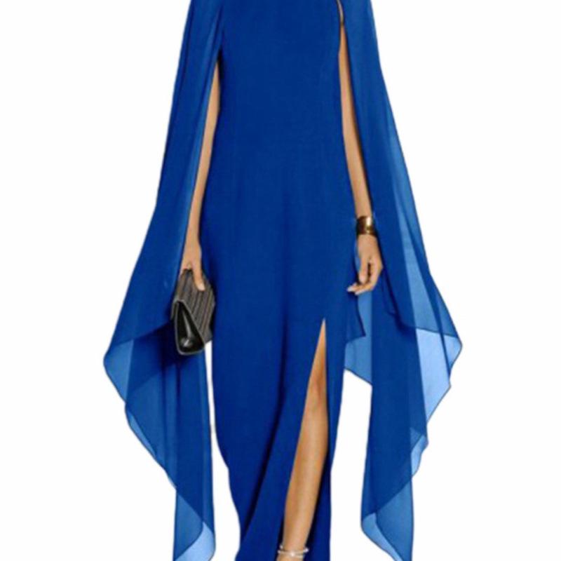 

C46471 Solid Sheer Mesh Dress: European & American Cross Style XL синий
