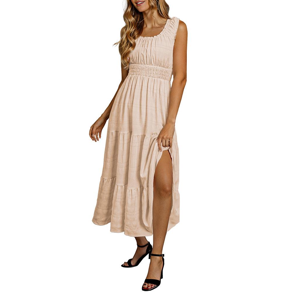 Women's U Neck Sleeveless Midi Dress Loose Fit High Waist Ruffle Tiered Summer Dress