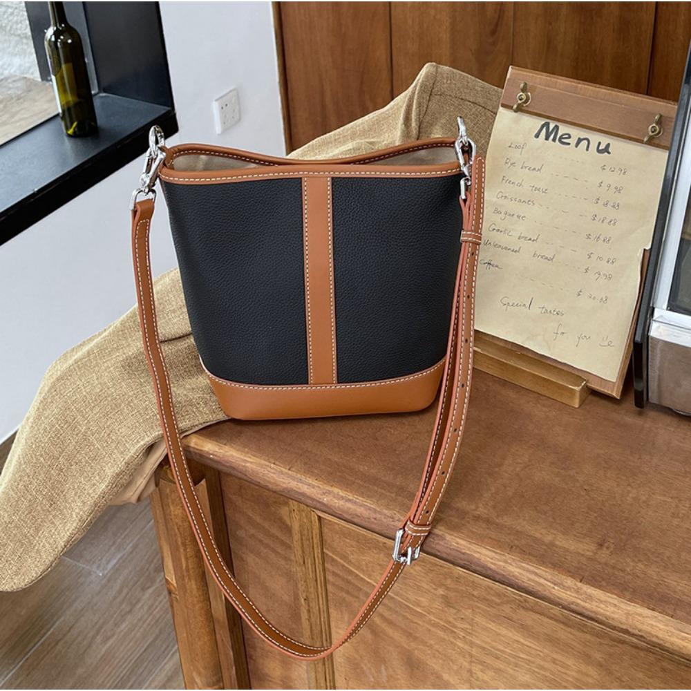 Bag High-end Exquisite Leather Bucket Bag Commuter Shoulder Messenger Bag First Layer Cowhide Women's Bag