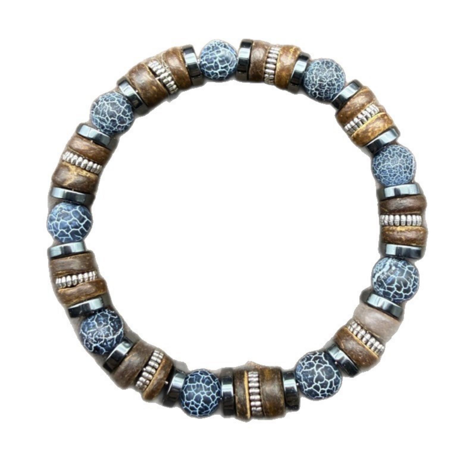 

Bracelet Distressed Weathered Agate Vintage Wooden Beads Black Gallstone Accessories Bracelet One Size