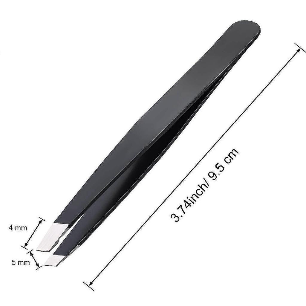 12 Pieces Stainless Steel Slant Tip Tweezers Precision Tweezers for Eyebrows (Black)