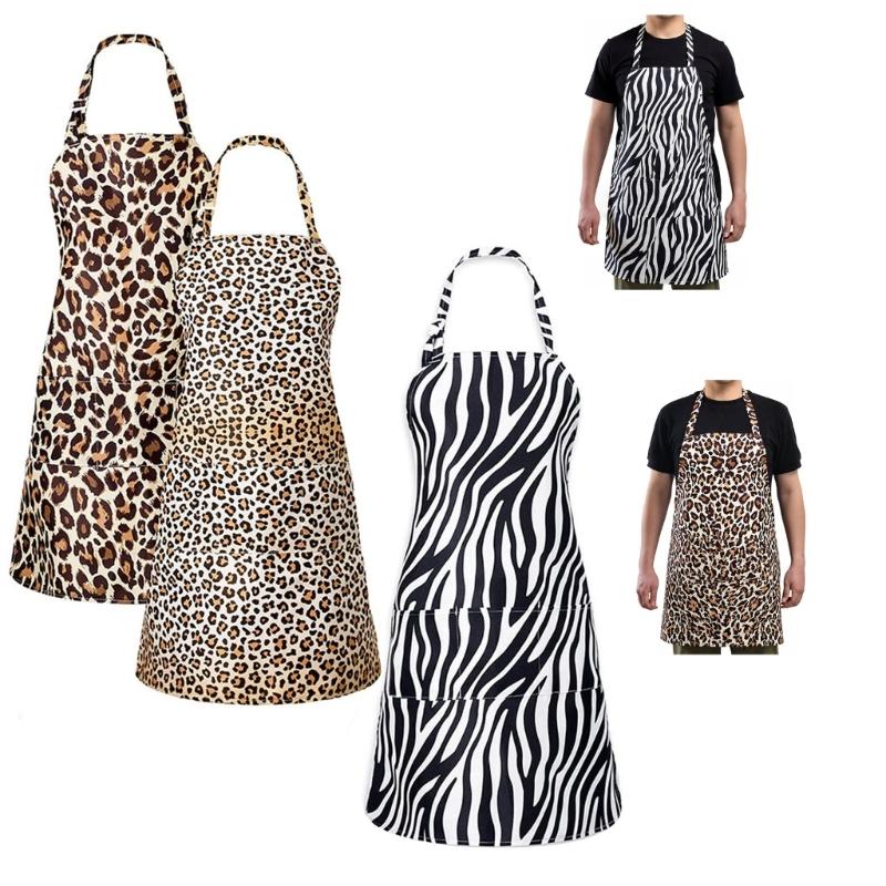 Fashion Animal Print Apron Stain Resistance Adjustable Neck Design Multiuse Accessory For Cooking Beauty Nail Salon