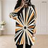Women Plus Size Round Neck Long Sleeve Striped Printed Loose Longline Top With Pockets