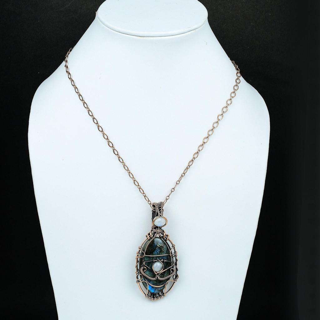 Evil Eye Labradorite Copper Pendant Copper Wire Wrapped Pendant Gemstone Pendant Copper Designer Jewelry Gift For Her Moonstone Wire Pendant