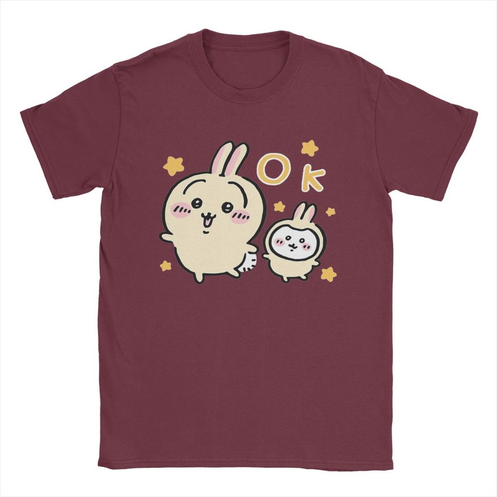 Casual Chiikawa Yellow OK T-Shirts for Men Crew Neck 100% Cotton T Shirt Short Sleeve Tee Shirt Plus Size Clothes