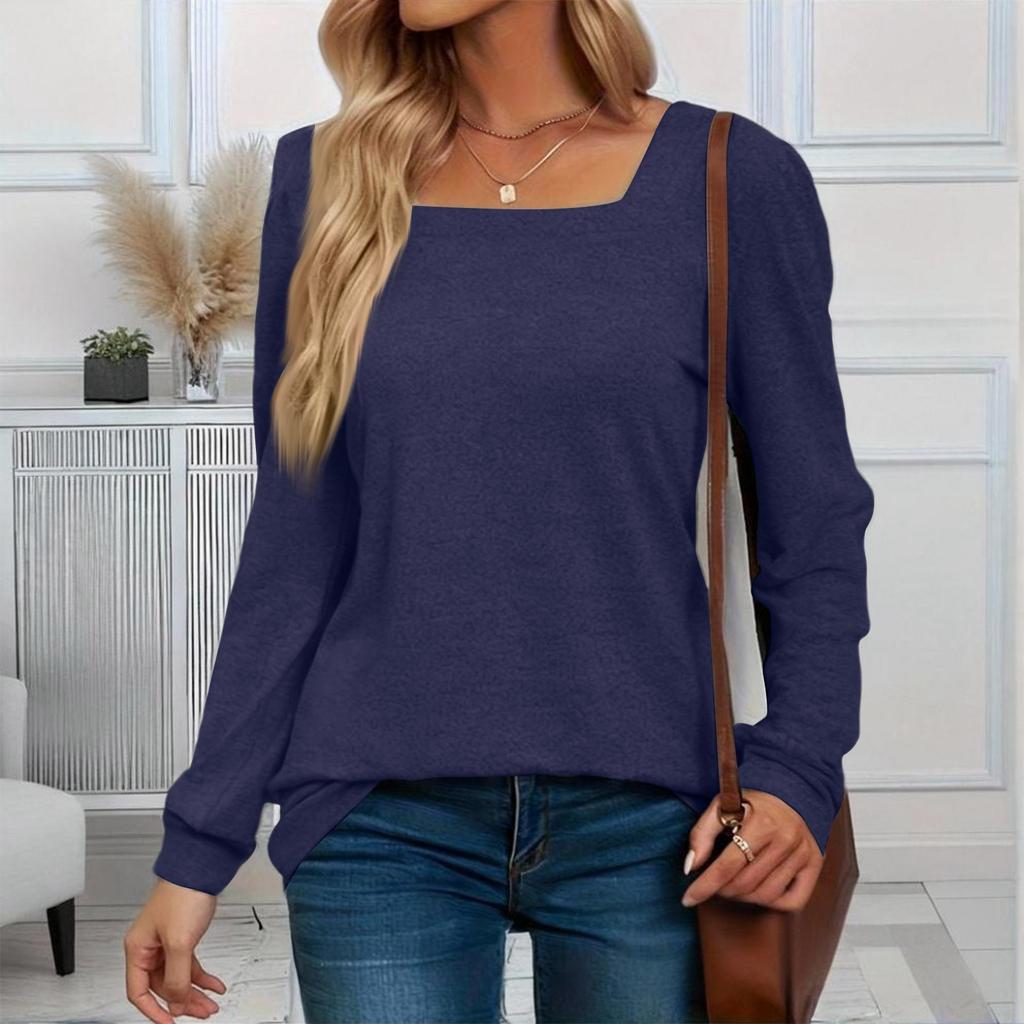 Women's Fashionable Casual Versatile Square Neck Long Sleeve Plus Size Top