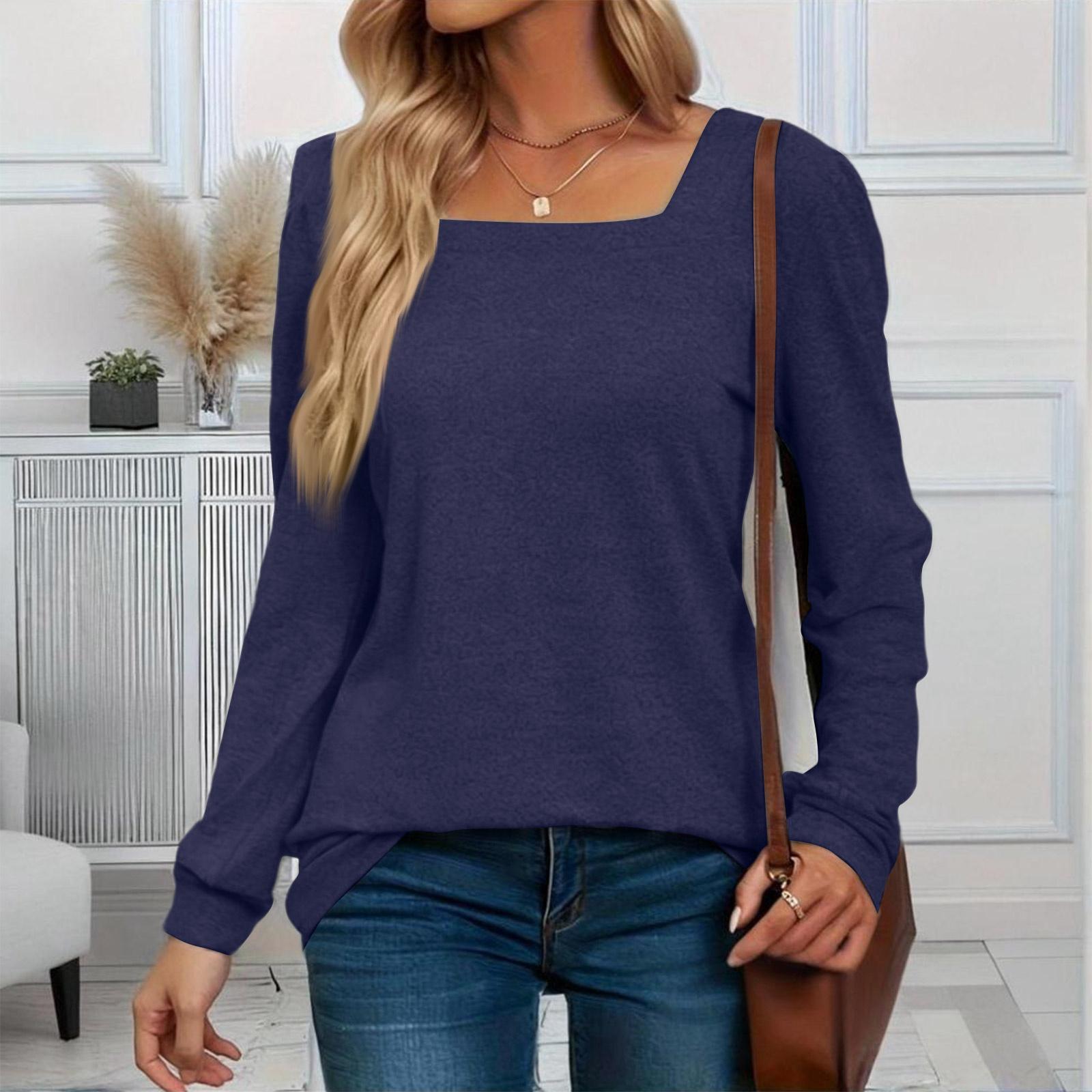 

Women s Fashionable Casual Versatile Square Neck Long Sleeve Plus Size Top XXXL